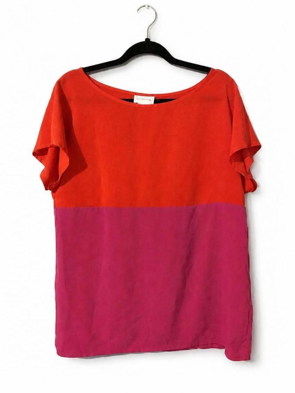 Soft Surroundings Red and Magenta Colorblock Flutter Sleeve Top